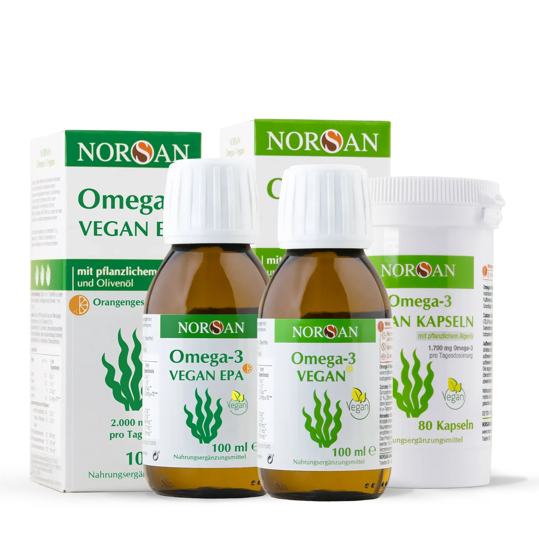 norsan omega-3 vegan produktreihe vegan epa kaspeln dha