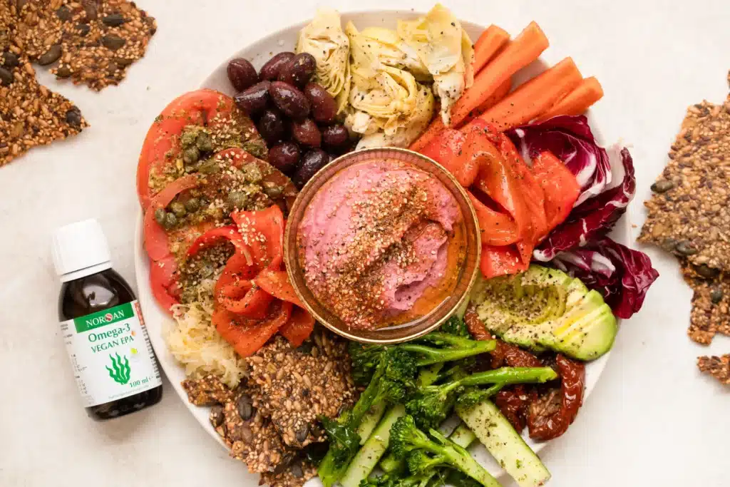 norsan rezept Rote-Bete-Hummus Platte mit Omega-3