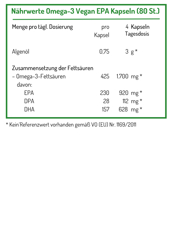 Norsan-Omega Nährwerttabelle Vegan EPA Kapseln